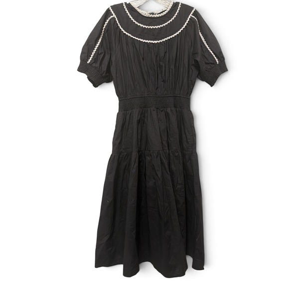 Vici Dresses & Skirts - VICI Black Cotton Smocked Waist Crochet Trim Tiered Midi Dress XL RN131468